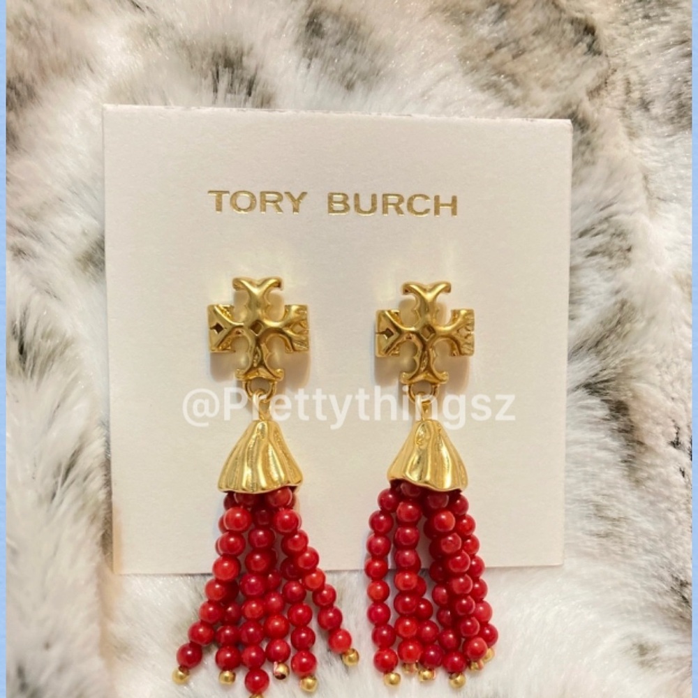 ✨HP✨Tory Burch Red Beaded Tassel Earrings